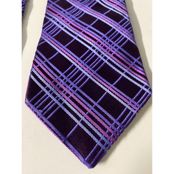 Ted Baker Neck Tie Striped Check Purple Pink Silk 59" 3.5" - Picture 7 of 7